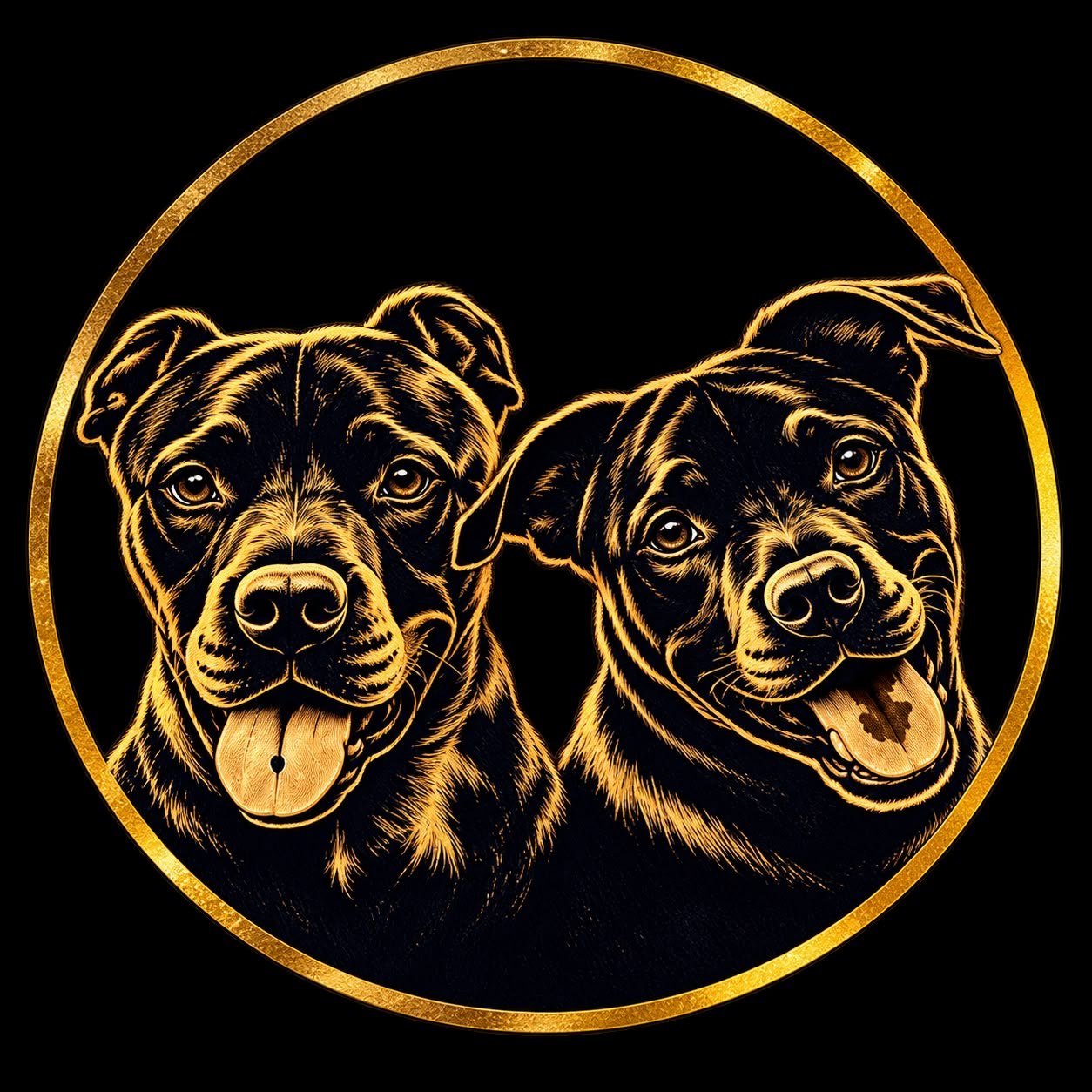 Gold illustration of Luna and Capone